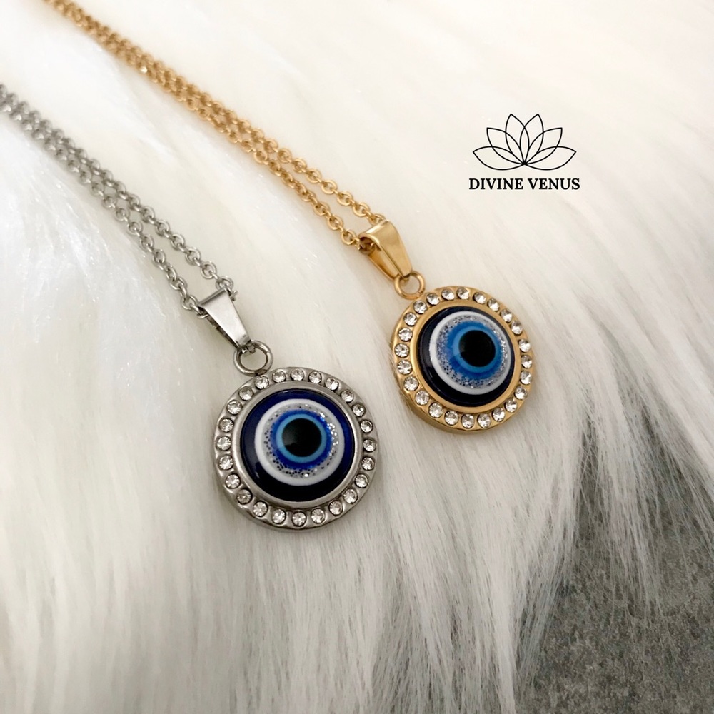 Evil Eye Round Pendant Stainless Steel Necklace